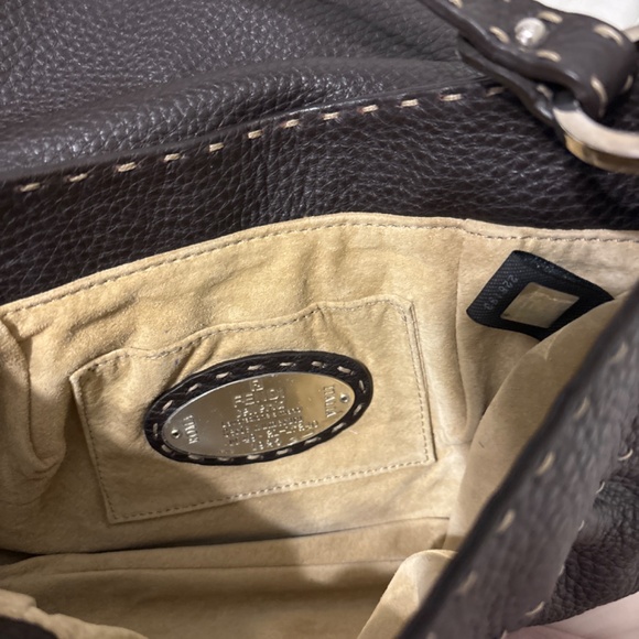 Auth Fendi Black Selleria Chef Leather Baguette Preloved Shoulder Bag Whipstitch - Picture 3 of 5